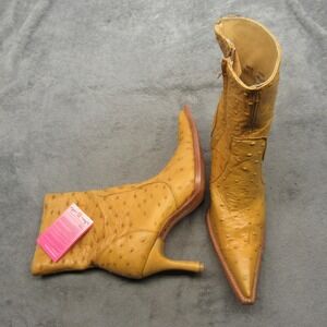 Rudel Boots Women 9 Yellow Pointed Toe Ostrich Textured Heel Ankle Zip Boots NEW
